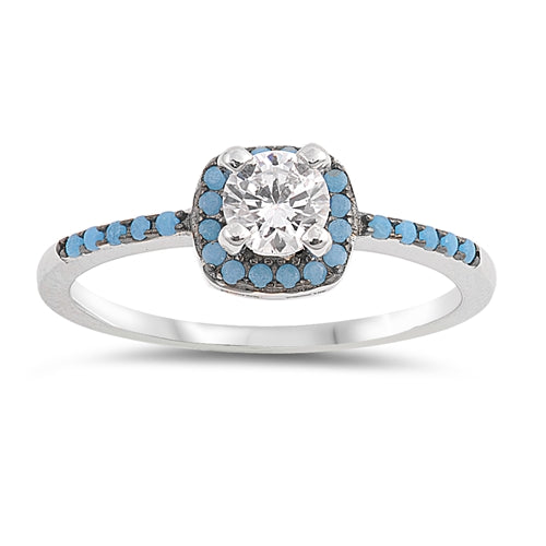 Lhr1065479 Sterling Silver Ring Blue Square Cz