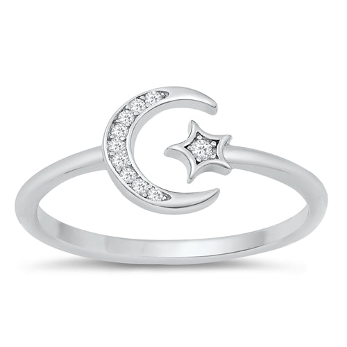Lhr1070489 Sterling Silver Ring Moon & Star cz