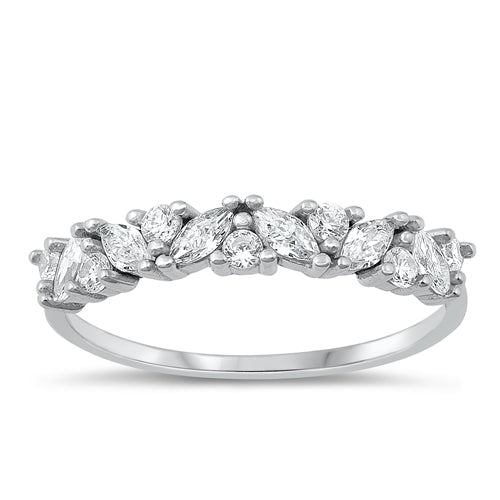 Lhr1070919 Sterling Silver Ring Band Cz Baguette & Round Stones