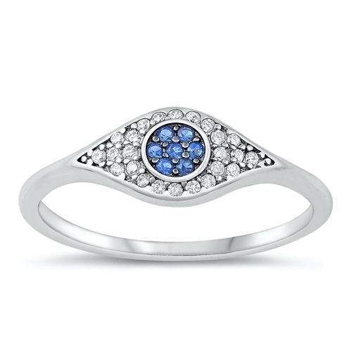Lhr1071239 Sterling Silver Ring Evil Eye Blue Cz