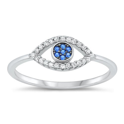 Lhr1071249 Sterling Silver Ring Evil Eye Blue Stone