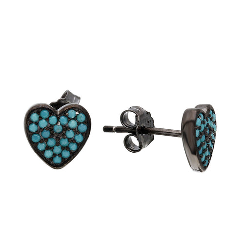 Lhe01074 Sterling Silver Heart Earring Blue Stones