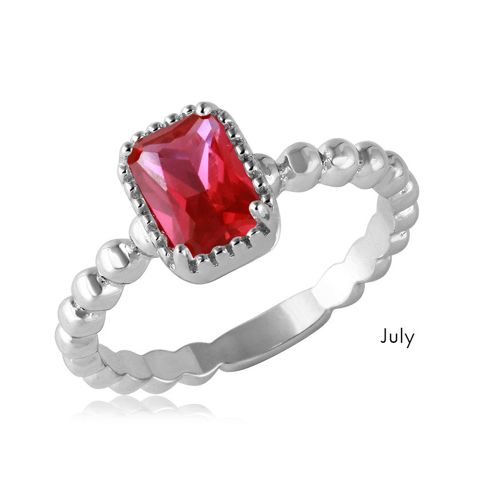 Lhr10819july Sterling Silver Ring Ruby Cz