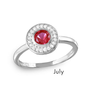 Lhr10829july Sterling Silver Ring Ruby Red Cz