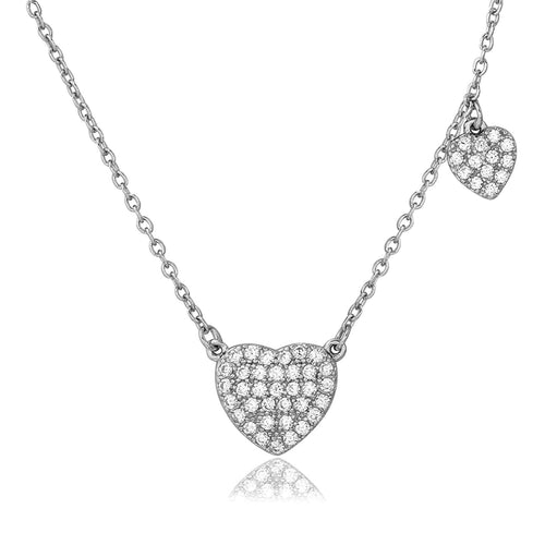 Lhn010899 Sterling Silver Necklace Heart Pave & Charm