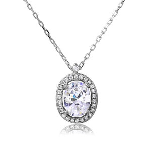 Lhp01092 Sterling Silver Oval Halo cz necklace