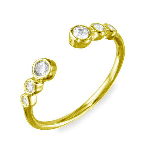Lhr01102G Sterling Silver Open Gold Plated Ring with Cz stones