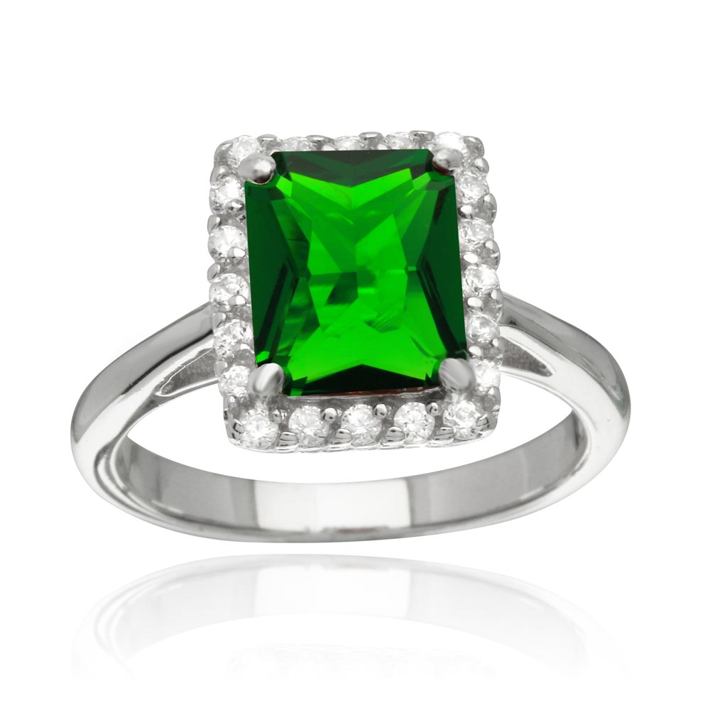 Lhr01113Gr Sterling Silver Emerald Green Rectangle Ring