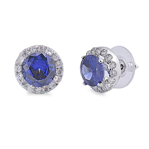 Lhe111779 Sterling Silver Earring Round Sapphire Cz Post Earring