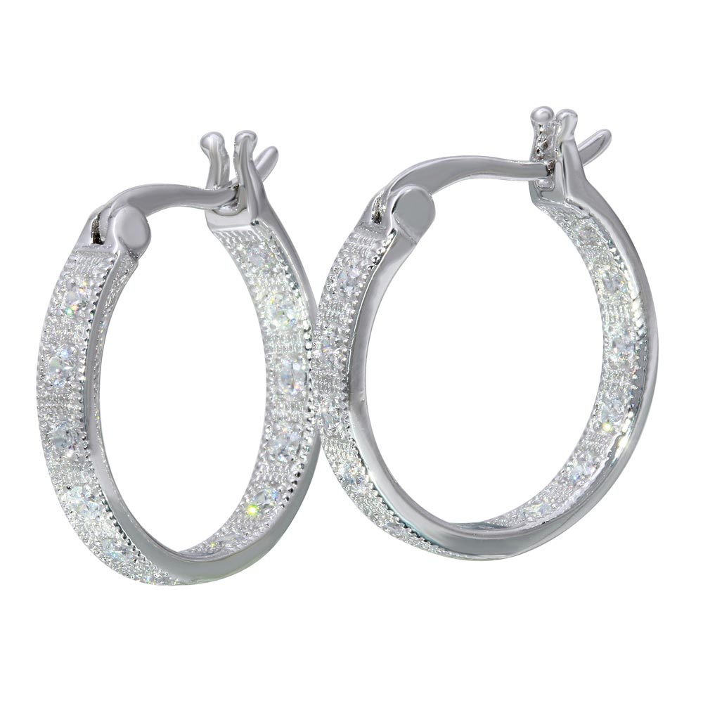 Lhe01121 Sterling Silver Pave cz hoop all around 1''