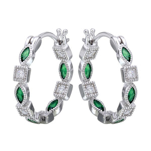 Lhe01122 Sterling Silver Emerald Green Hoop