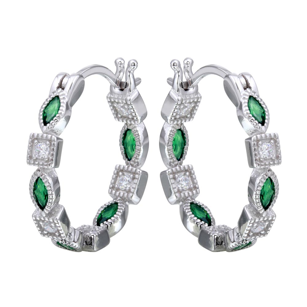 Lhe01122 Sterling Silver Emerald Green Hoop