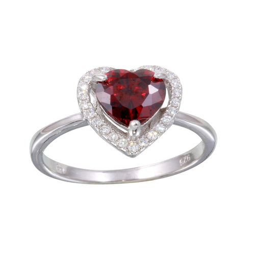Lhr01139Red Sterling Silver Red Heart Cubic Zirconia ring