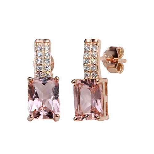 Lhe01154 Sterling Silver Morganite cz Rectangle Rose gold plate  drop earring