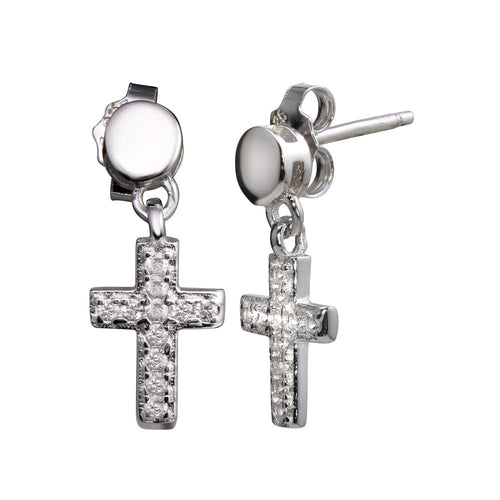 Lhe01156 Sterling Silver Small Cross Cz earrings