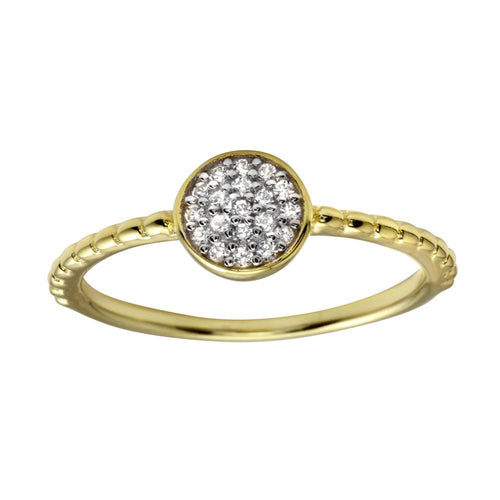 Lhr00183B STerling Silver Gold Plated Round Cz Bezel Ring