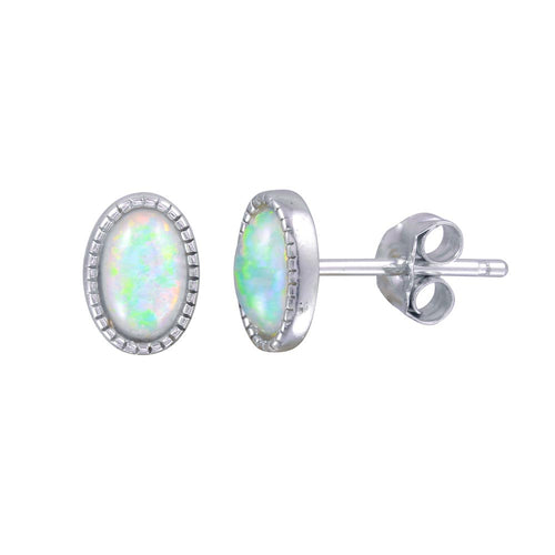 Lhe01187 Sterling Silver Small Oval Synthetic Opal