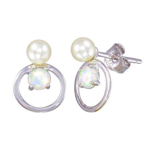Lhe01188 Sterling Silver Pearl and OPal with cz and silver circle earring
