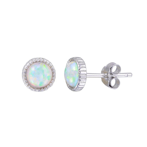 Lhe01189 Sterling Silver Small round synthetic Opal  Earrings 6mm