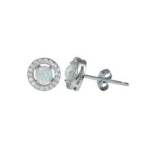 Lhe01204 Sterling Silver Opal Halo Cz earring