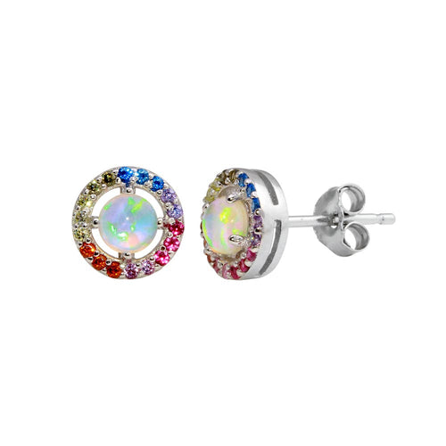 Lhe01204 Sterling Silver Multi Color round cz earing