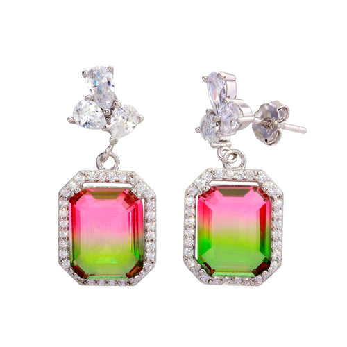 Lhe01206 Sterling Silver Emerald Cut cz Green & Pink