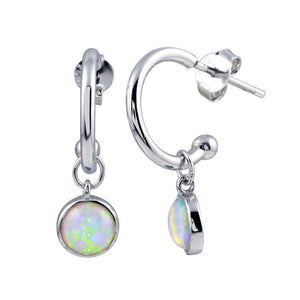 Lhe012239pink Sterling Silver Hoop Earring Pink Opal Round Drop