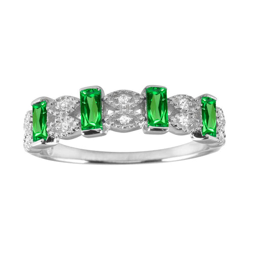 Lhr1223GR Sterling Silver Band Ring with green emerald cz stones