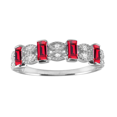 Lhr01223red Sterling Silver band ring Red cubic zirconia stones