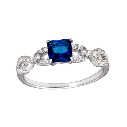 Lhr01225Bl Sterling Silver Blue square Cubic Zirconia ring
