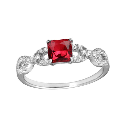 lhr1225Red Sterling Silver Square Red Cubic Zirconia stone ring