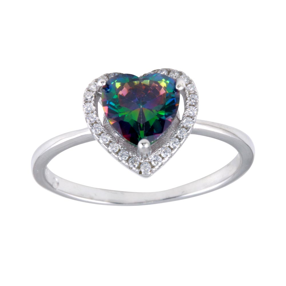 Lhr01250 Sterling Silver Rainbow Heart Ring