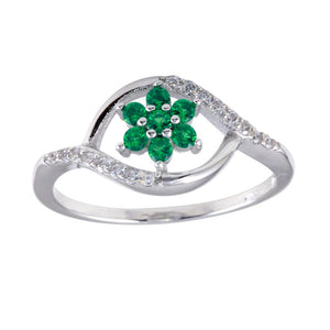 Lhr1252 Sterling Silver Emerald cz Flower ring