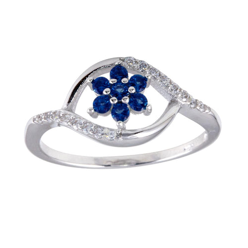 Lhr01252blu Sterling Silver Ring Flower Sapphire cz