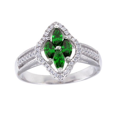 Lhr01253G Sterling Silver Emerald Cz Marquis Stones Ring