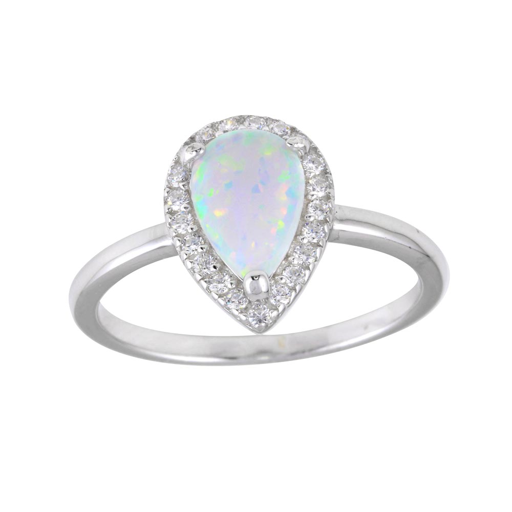 Lhr01258 Sterling Silver Pear Shape Lab Opal Ring