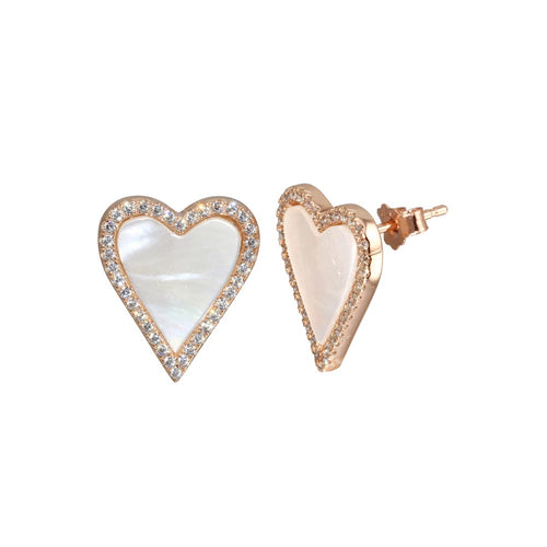 Lhe01258 Sterling Silver Rose Gold Mother of Pearl Heart Earring