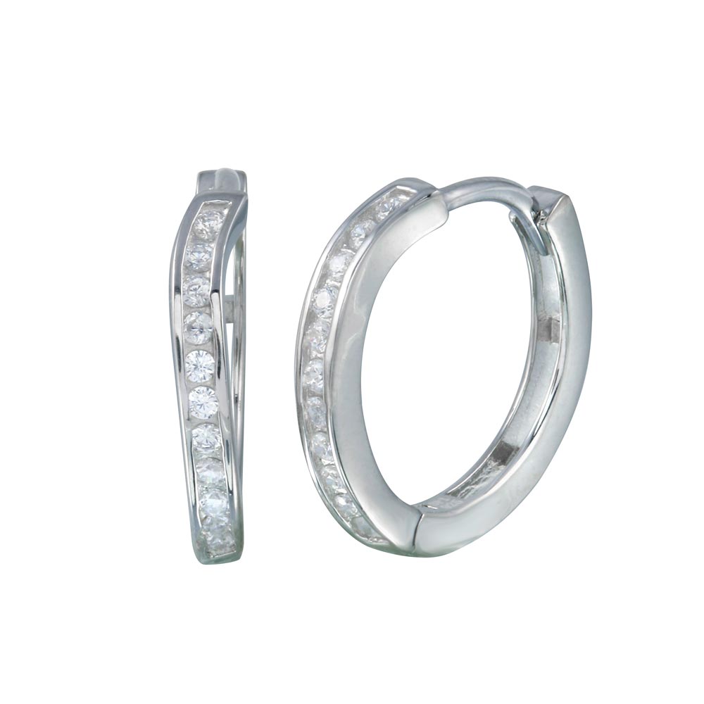 LHE01259 Sterling Silver Cz Hoop Earring