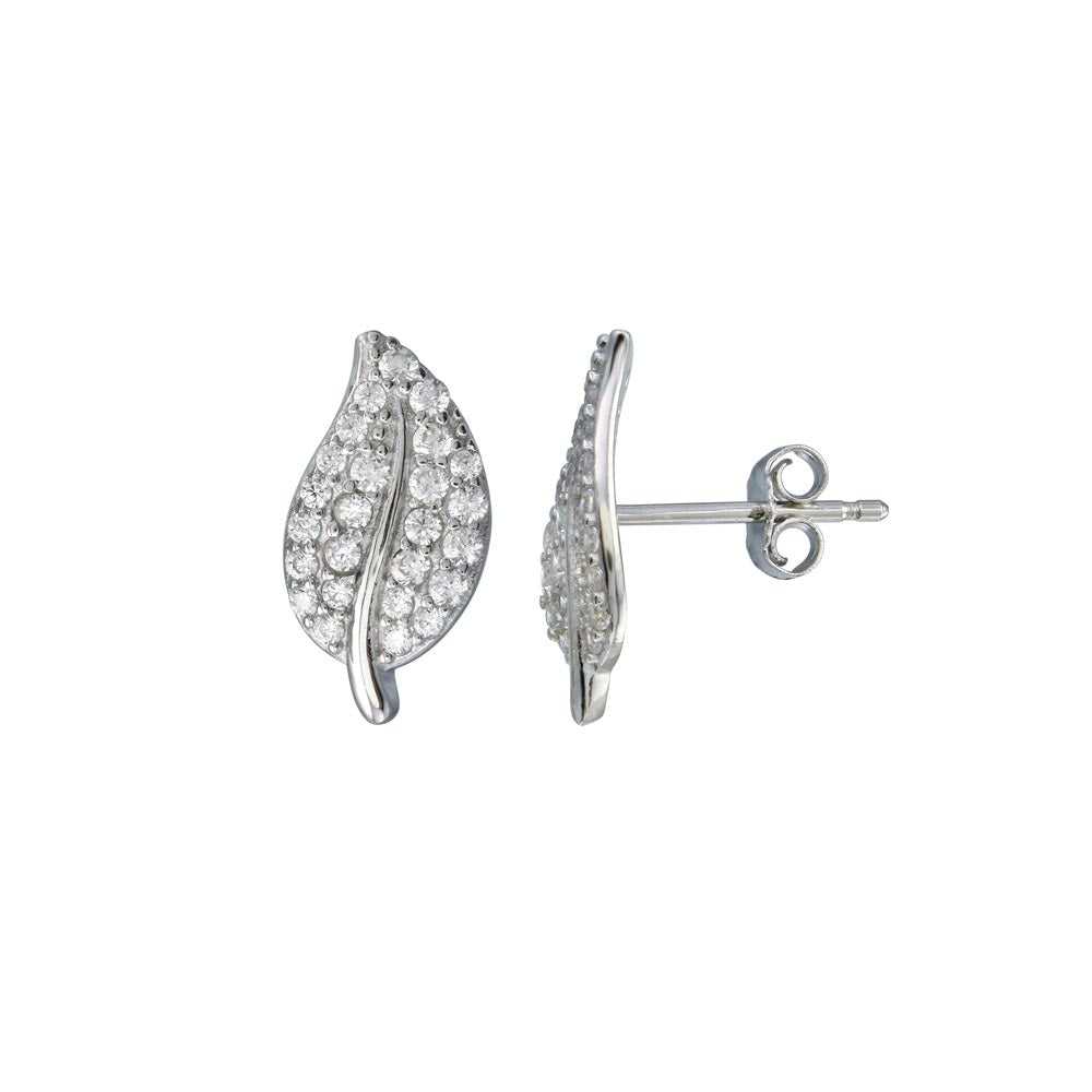 Lhe01261 Sterling Silver Leaf Cz Stud Earring