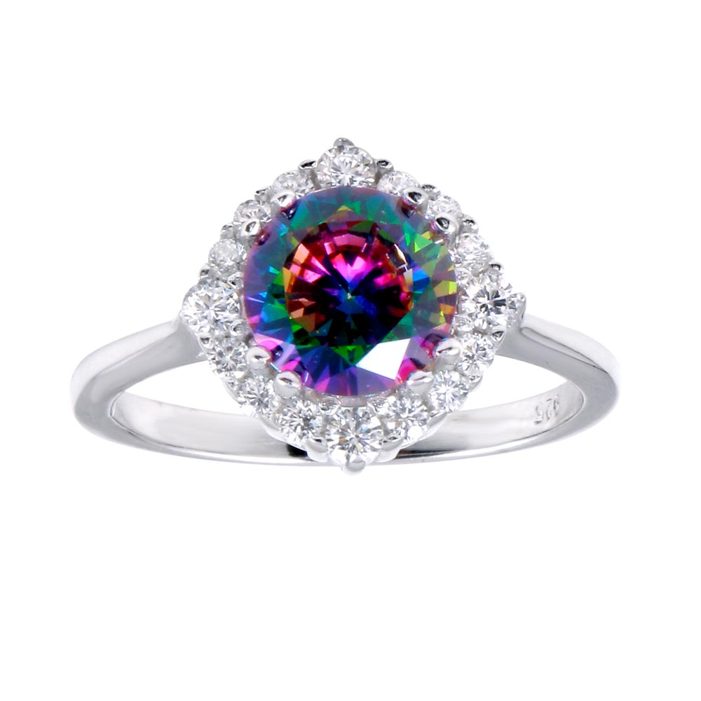 Lhr01263 Sterling Silver Round Rainbow Cz ring