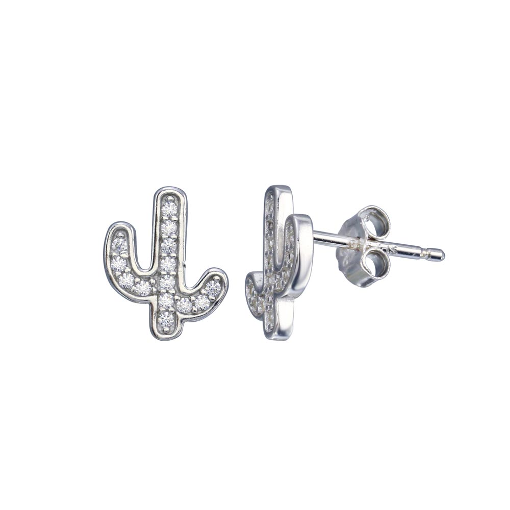 Lhe01263 Sterling Silver Cactus Cz Earring