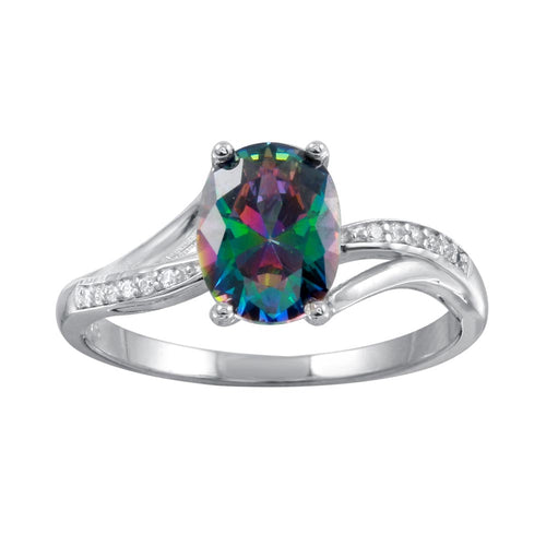 Lhr01266 Sterling silver Rainbow oval cz ring