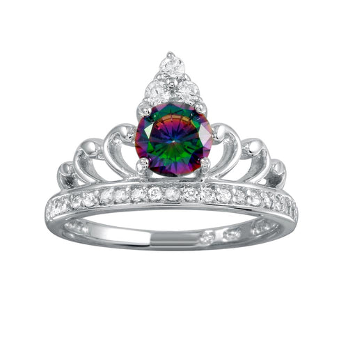 Lhr01267 Sterling Silver Crown and Rainbow cz Stone ring
