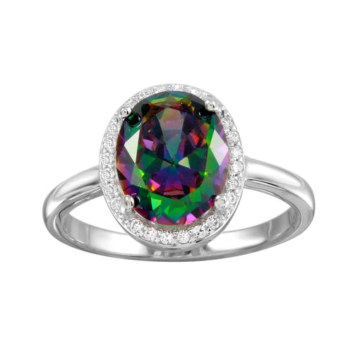 Lhr01269B Sterling Silver Rainbow Cz Oval Ring