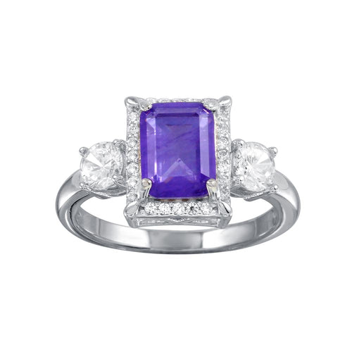 Lhr01270 Sterling Silver Ring Purlple Cz Rectangle stone