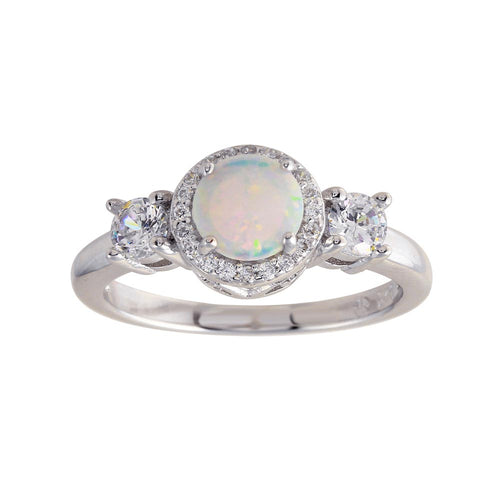 Lhr01276 Sterling silver round opal synthetic ring