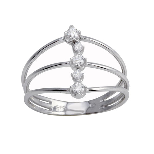Lhr01277 Sterling Silver 3 Line Band Cz ring