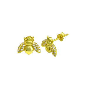 Lhe01281 Sterling Silver Bee Earring Gold Plated 11x9mm