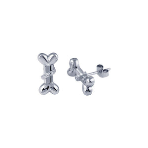 Lhe01302 Sterling Silver Earring Dog Bone & Cz