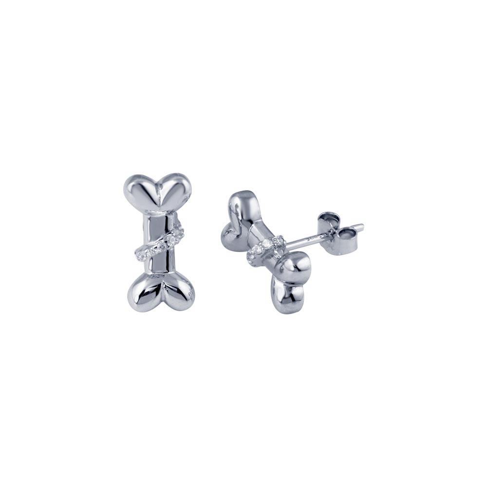 Lhe01302 Sterling Silver Earring Dog Bone & Cz